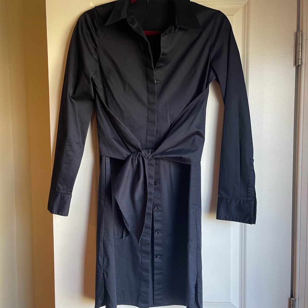 Elie Tahari. Blue shirt dress with flattering tie front